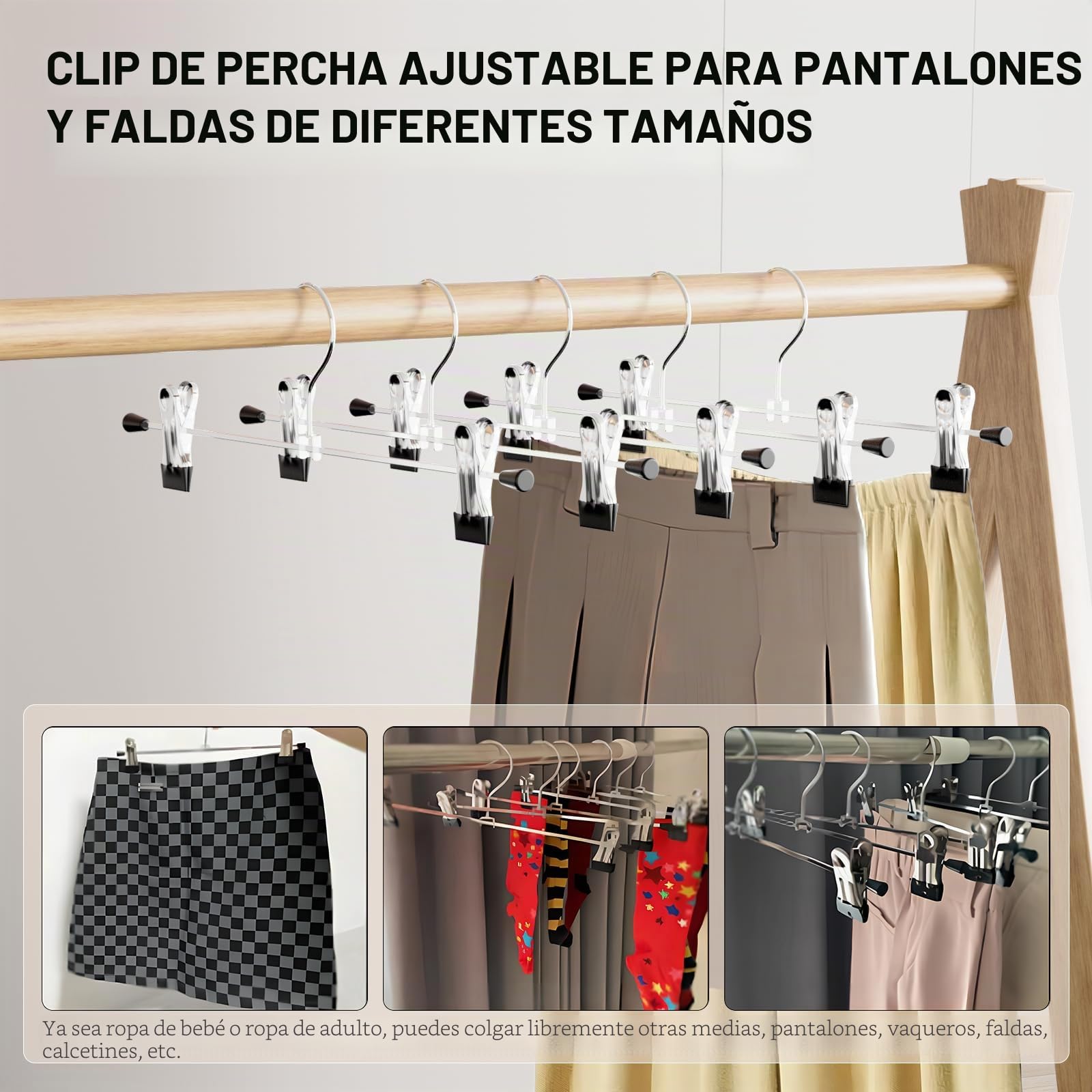 WEIDMAX Perchas para Pantalones y Faldas Cromadas Fuertes Con Clips Antideslizantes 28cm (11"), Metálicas para Calcetines, Paquete de 40