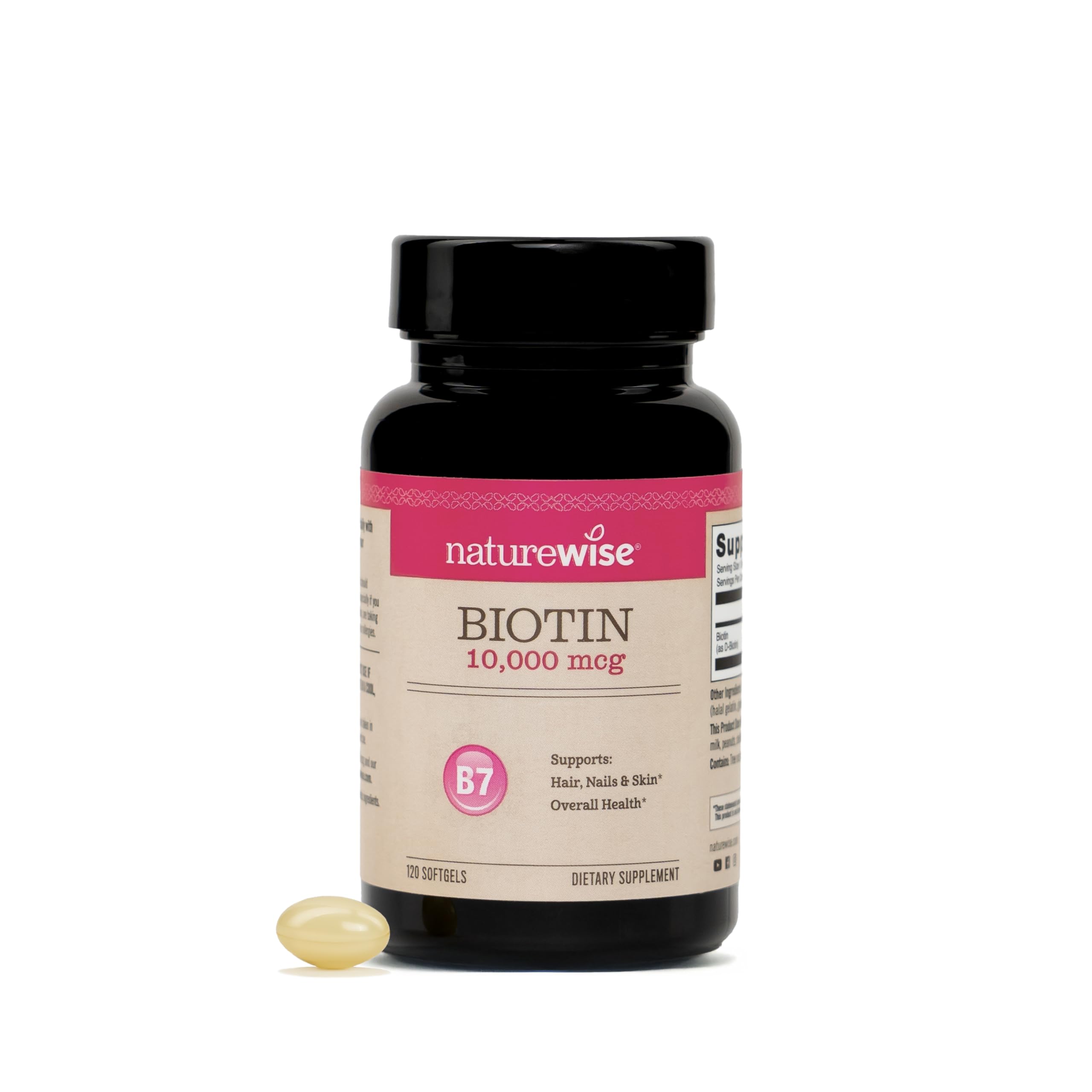 NatureWise High Potency Biotin 10,000 mcg Softgels - Biotin for Hair Growth Women & Men + Skin & Nails Support - Non-GMO, USA Manufactured - 120 Softgels[120-Day Supply] 120 Count (Pack of 1) 10000 MCG