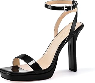 Platform Heels Square Open Toe Chunky High Heeled Sandals with Buckle Ankle Strap for Women Party Wedding