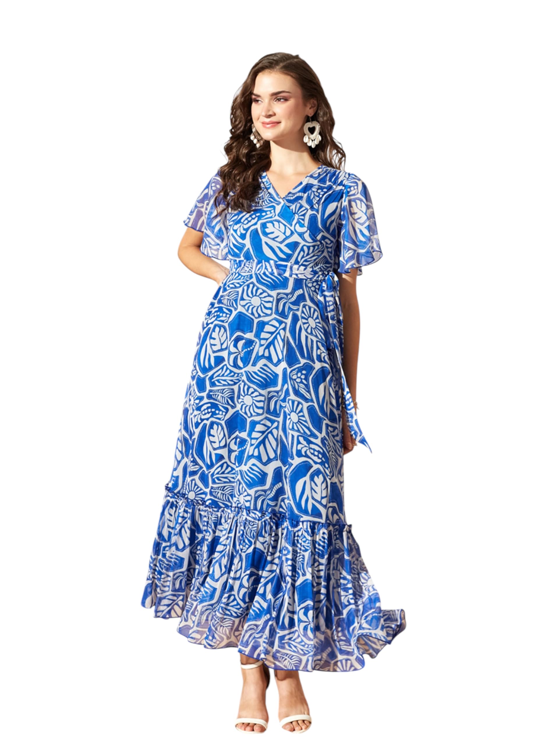 Miss Chase Women’s V-Neck Flared Sleeve Wrap Maxi Chiffon Dress-picture-16