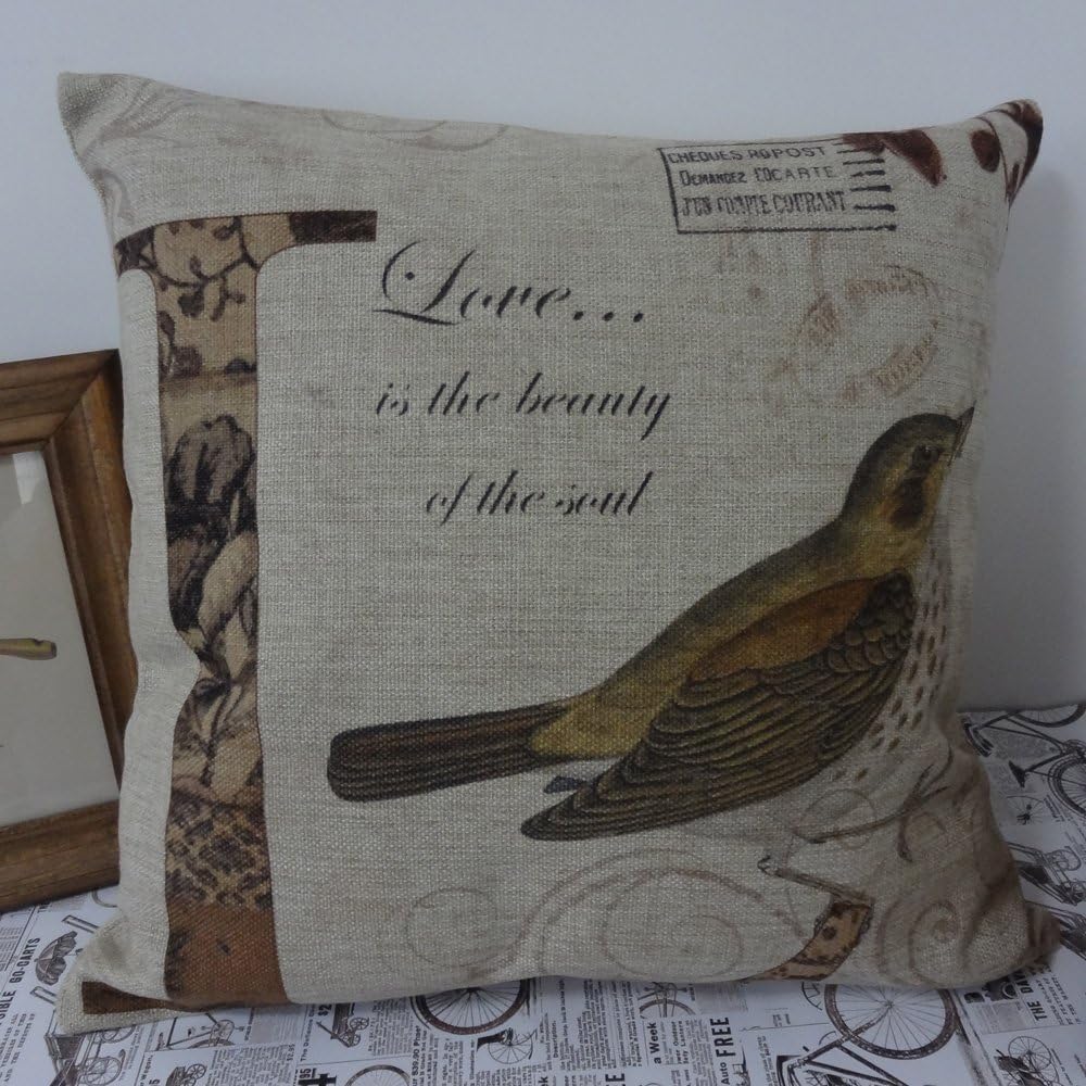 LINKWELL 45cmx45cm Letter L for Love Vintage Bird Pattern Best Gift Present for Family Cushion Covers