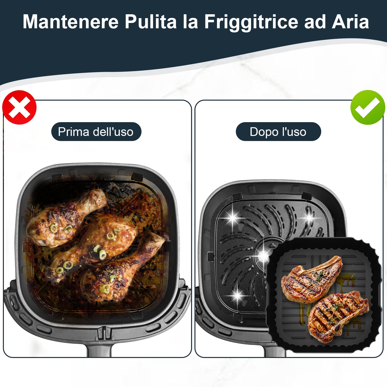 Teglia Friggitrice ad Aria per Russell Hobbs Air Fryer XXL 8L/8.3L, 3 Pezzi Teglia in Silicone Contenitore Riutilizzabile Teglia Cestello Silicone Accessori per SatisFry Air Fryer 27170-56/27632-56