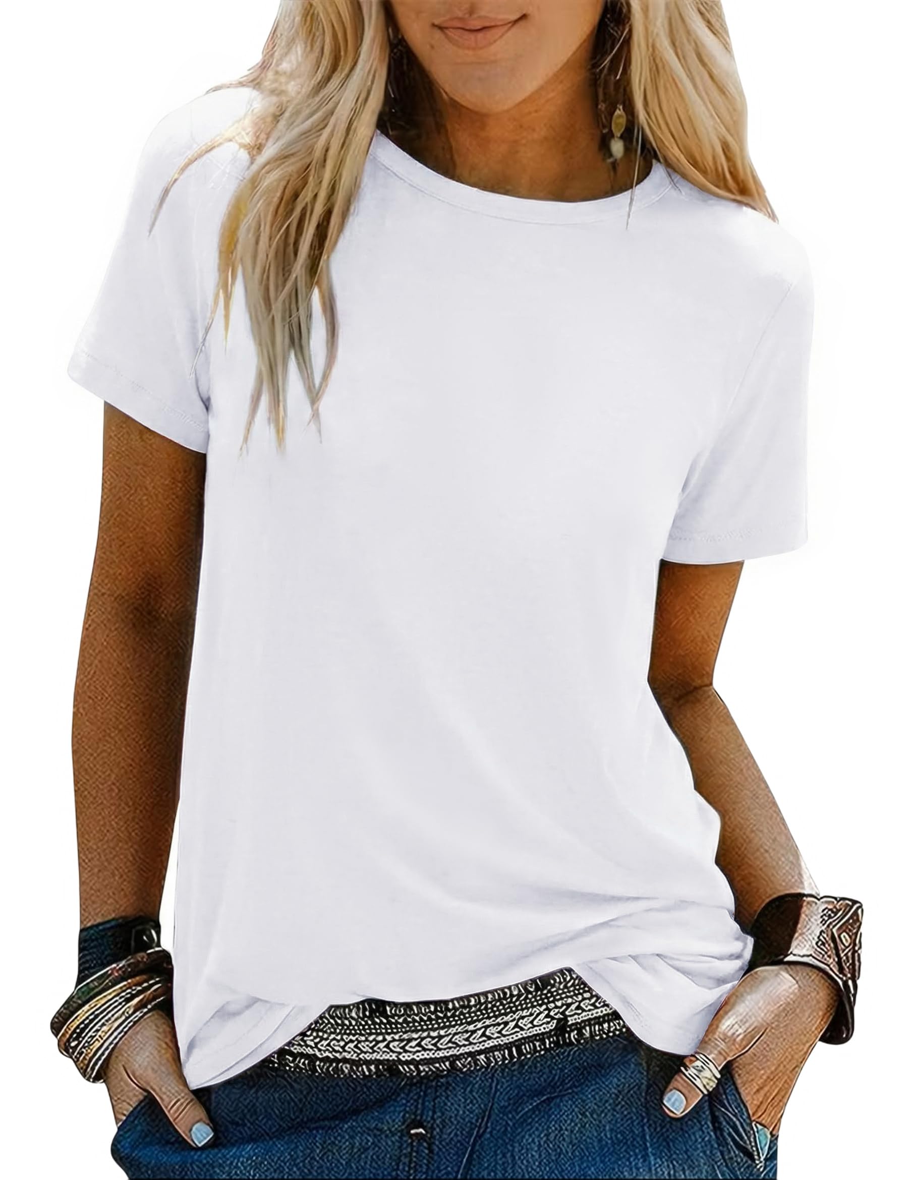 Demegimi Tshirt Damen Sommer Tops Rundhals Kurzarm Oberteile Locker Elegant Bluse Sommer Casual Basic Tee