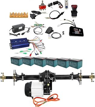 72V 1500W Brushless Motor Kit with Controller, Differential Gearbox, LCD Display, 6x Batteries, and Charger Complete System for Electric Go-Karts, ATVs, and DIY Vehicles 30"