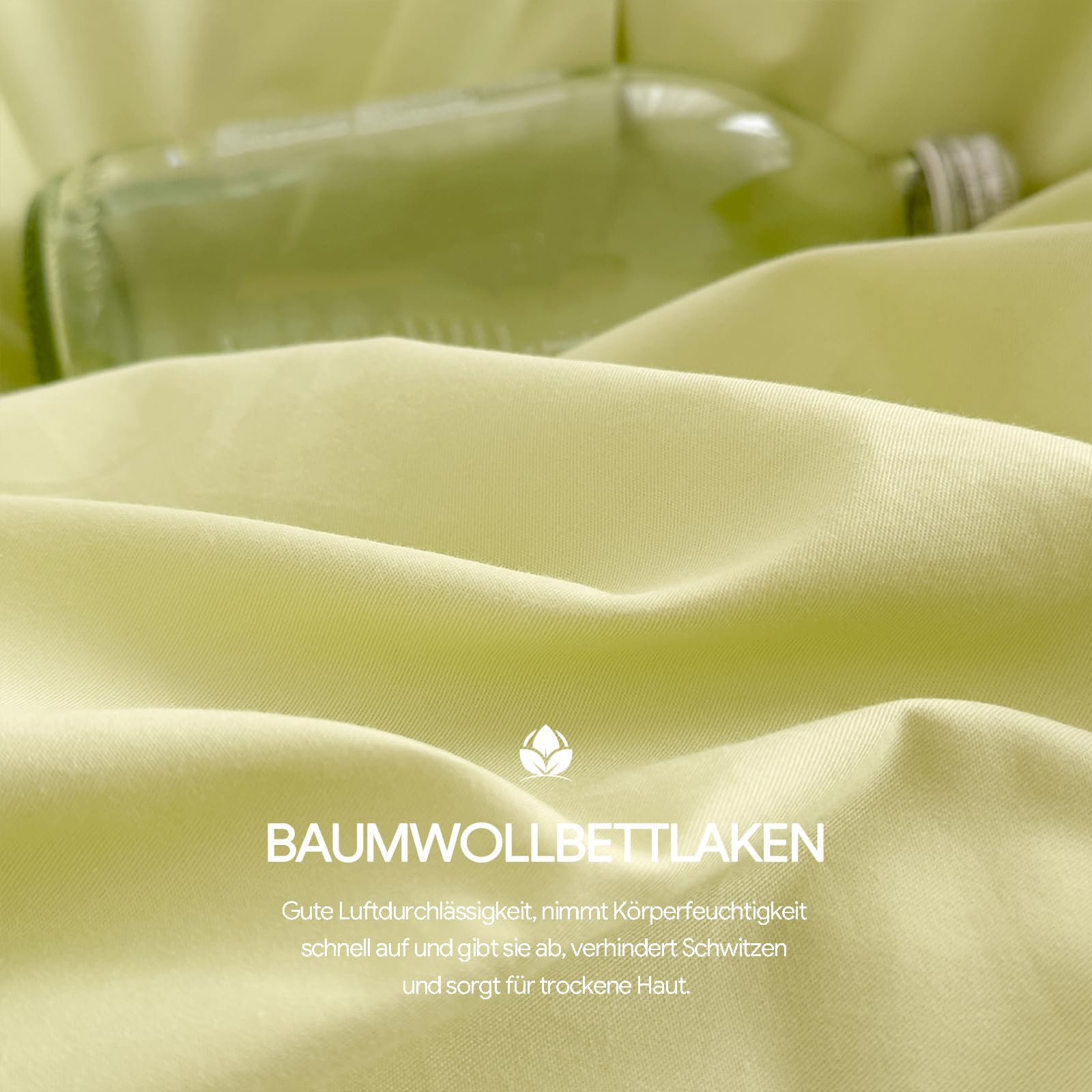 Bettlaken 250x270cm Extra großes Bettlaken | Baumwolle,Grün,Einfarbig,Ganzjahres,knitterfrei,mit 2 x Kissenbezug von 50 x 75 cm
