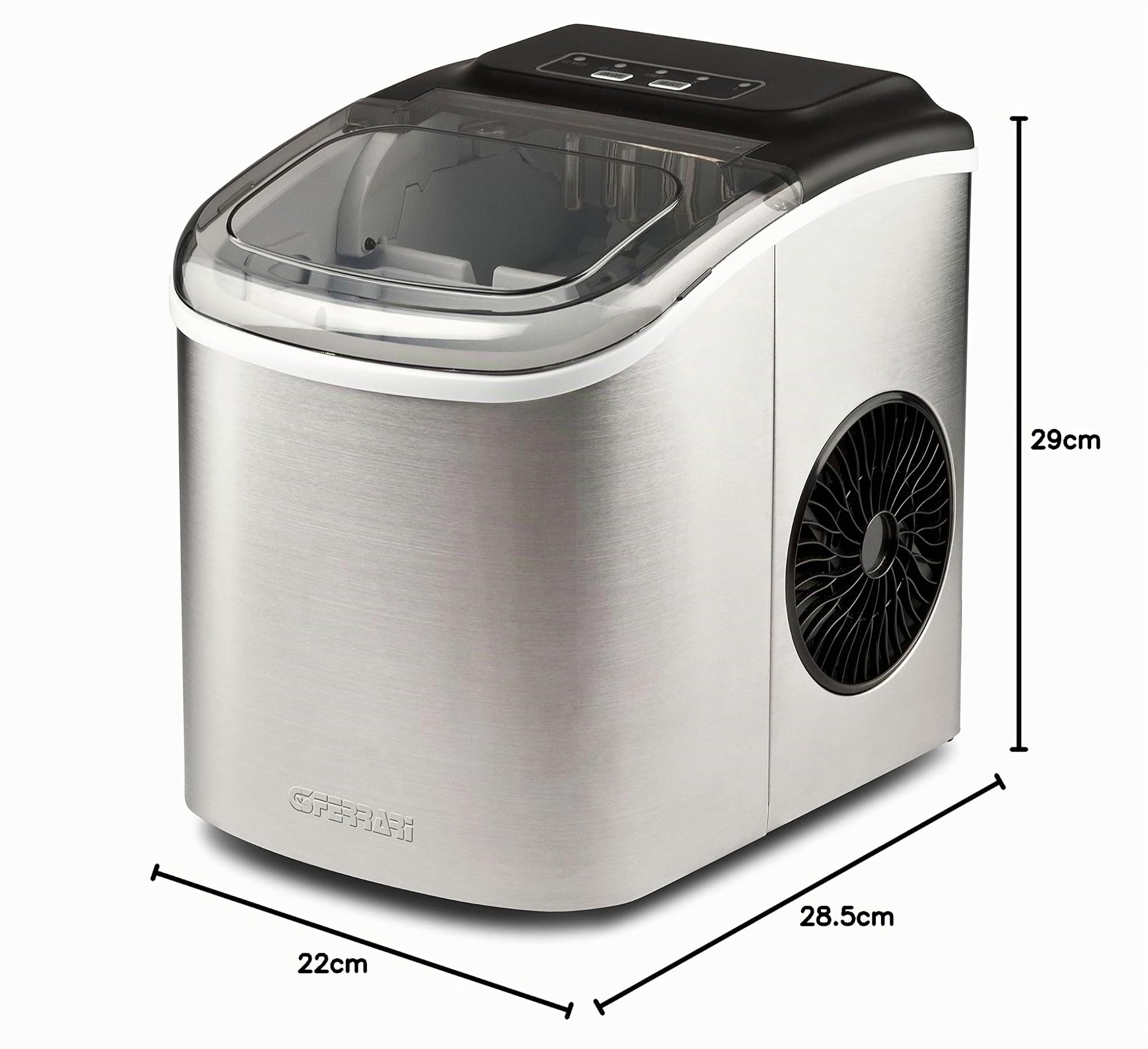 G3 Ferrari G20139 Artiko Maquina de Hielo 1400 Cubitos Acero Inoxidable | 12 kg en 24 h, deposito 1.2 L, cesta 600 g - 2 tamaños de cubito - apagado automatico, silenciosa - domestica y portatil
