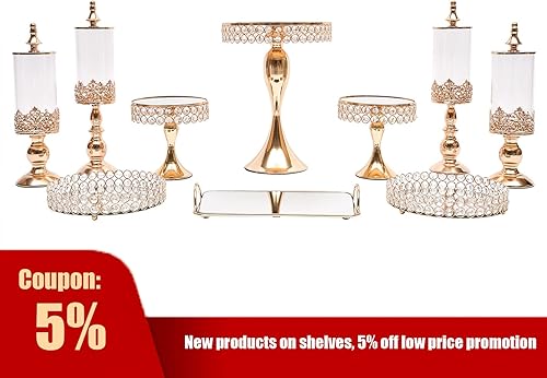 Miniatura 2 de 10 soportes dorados para tartas para mesa de postres, juego de soporte de metal de cristal para tartas, soporte para cupcakes, postres, pastelería,