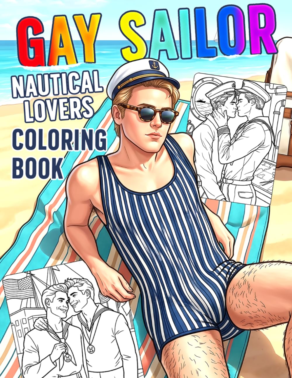 Gay Sailor Coloring Book: LGBTQ Ship Coloring Pages for All Ages Featuring Handsome Maritime Men, Ocean Journeys, Beachside Romantic Moments to Unwind