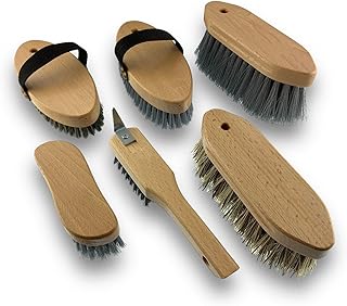 Kit Complet pansage Cheval | Lot de 6 brosses dâĂ©quitation Haut de Gamme | pour Cheval et Poney | Nettoyage Corps, tĂȘte et Sabots | FabriquĂ© en France | Kibros EQUITLOT6
