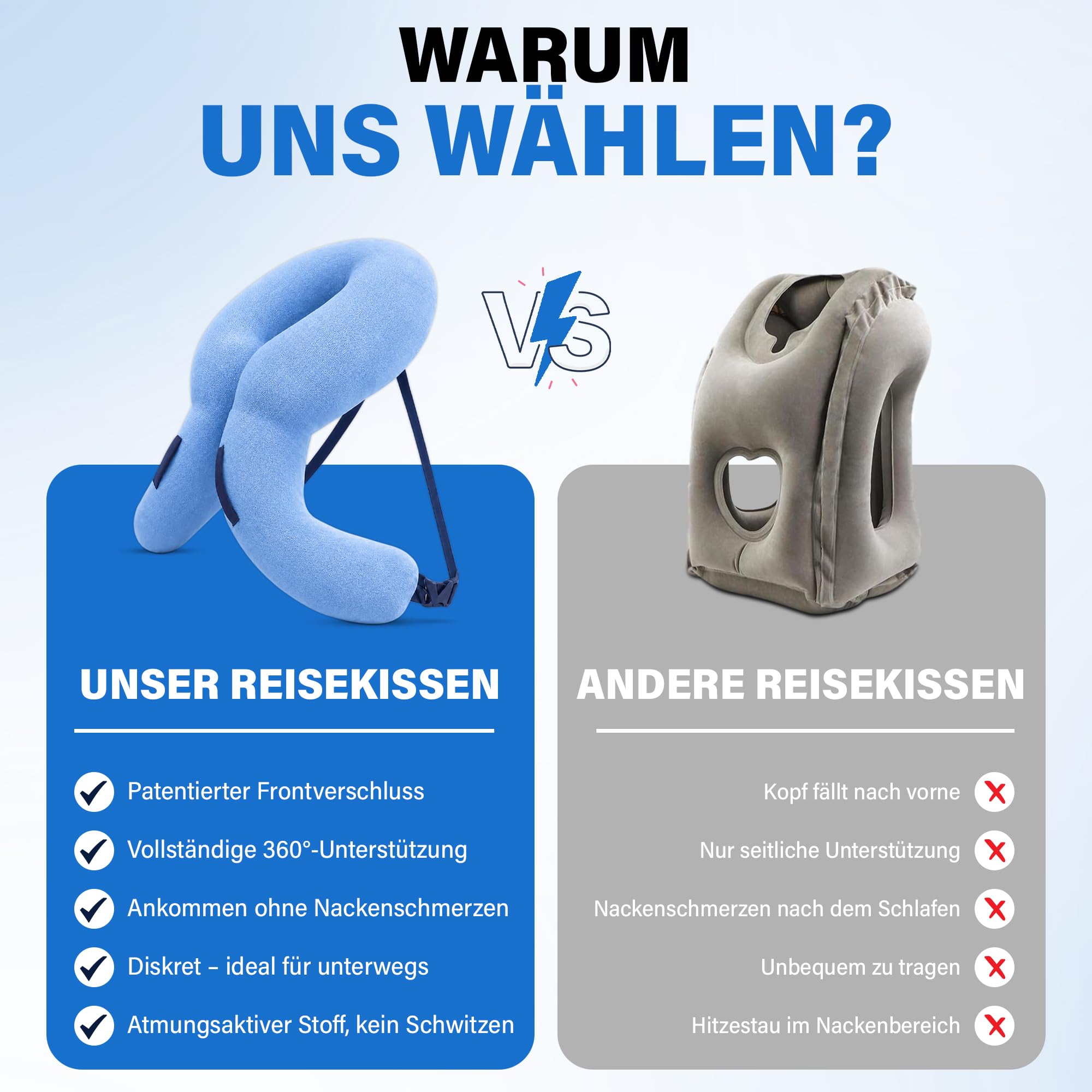 Reisekissen, aufblasbar mit 3D-Nackenstütze
