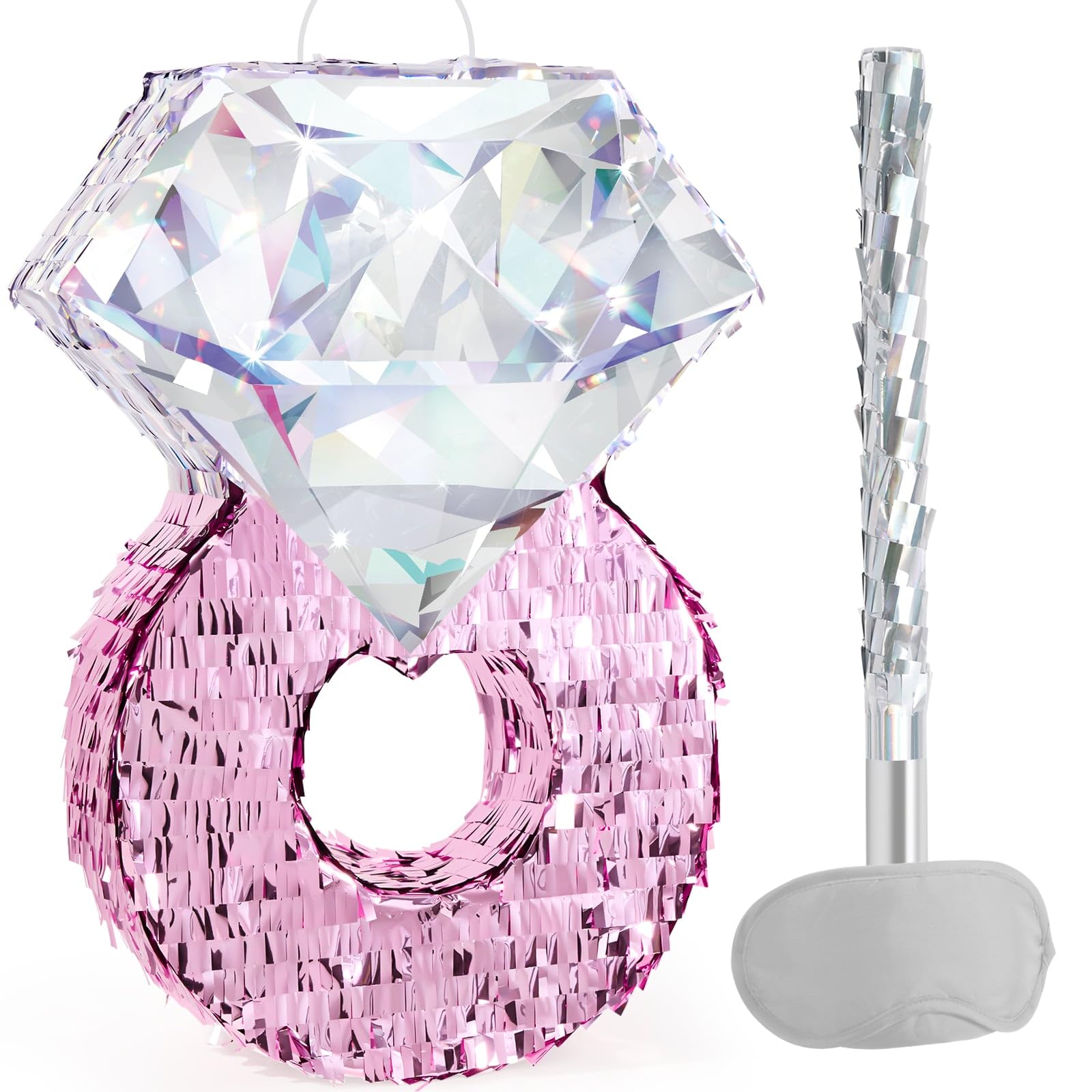 WERNNSAI Diamond Ring Pinata - Valentines Day Party Decoration Shiny Ring Pinata with Blindfold and Stick for Valentines Day Engagement Party Decoration Wedding Bachelorette Party Surprise Supplies — image 1