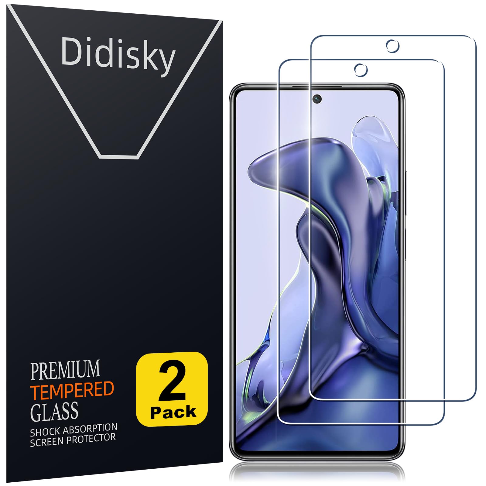 DidiskyTempered Glass Screen Protector for Xiaomi 11T 5G / 11T Pro 5G, [ 2 Pack ] Soft Touch, Easy to Clean, Easy to Install, Transparent