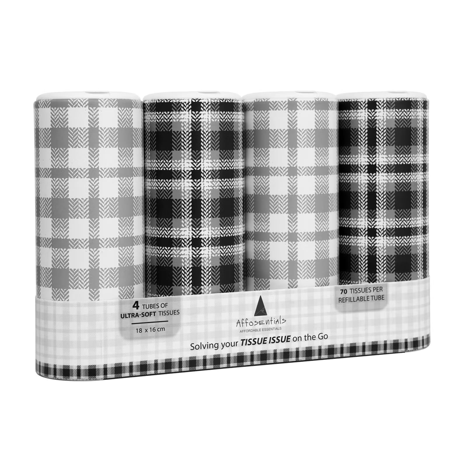 Affosentials Timeless Classic | 4 Tubes x 70 Sheets | Car Cup-Holder Tisue box | Premium Soft Tissue Box | Party Decor | Designer Car Tissue Box | Car Accessories | School Bag Tissue Box | Gift