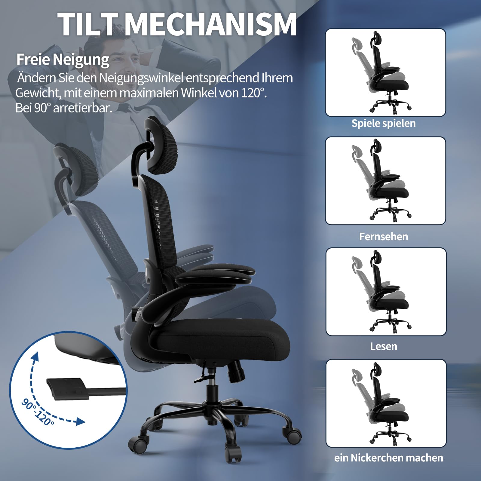 TRALT Sedia da ufficio ergonomica – Sedia da ufficio con supporto lombare regolabile, poggiatesta da gaming, sedia da ufficio, sedia da scrivania,casa,ufficio,ergonomica nero