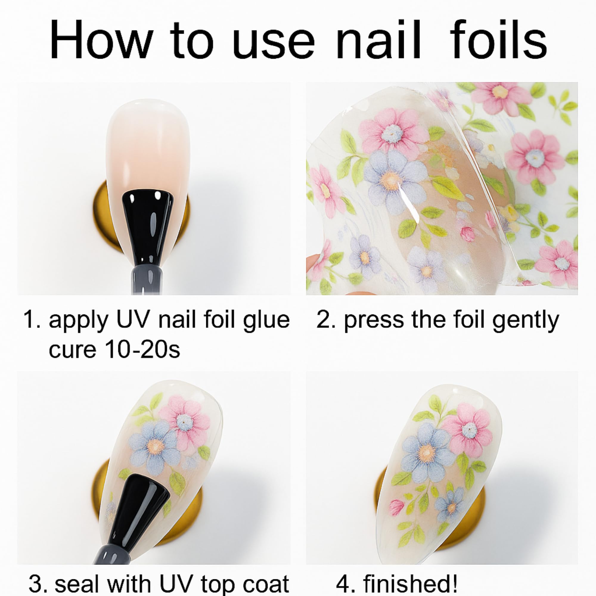 Huda Girl Holographic Nail Stickers - Floral Foil Art -4