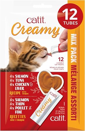 Catit Creamy Cat Treats Lickable, Assortment, 12 tubes, Hand-Fed Lickable Cat Treats, Healthy & Hydrating, Made With Fresh Ingredients, Gaterie Pour Chat