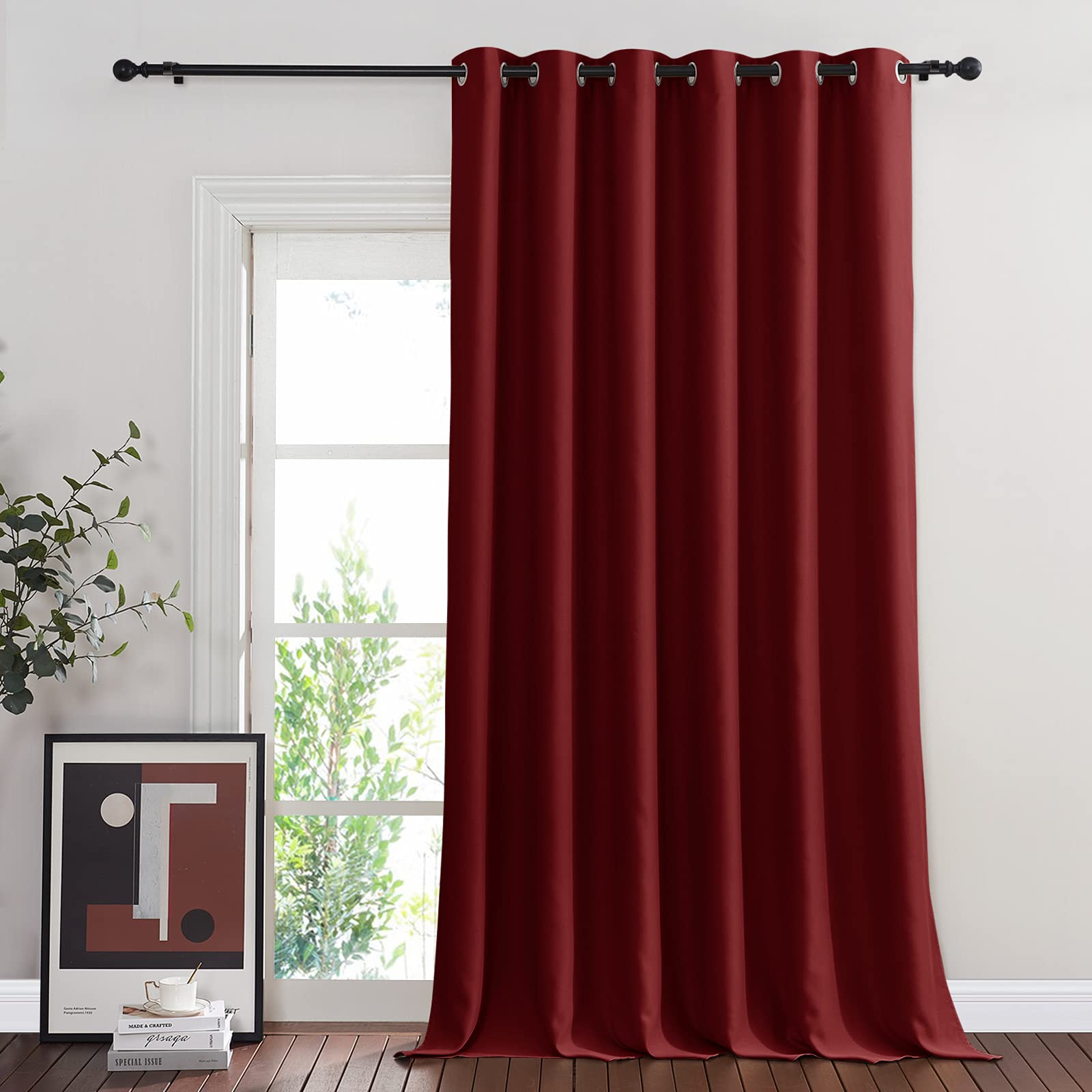 NICETOWN NICETOWN French Door Curtain for Window Extra Long & Wide, Grommet Thermal Curtain Panel for Sliding Glass Door/Patio Door (Burgundy Red, 1 Piece, W80 x L108)
