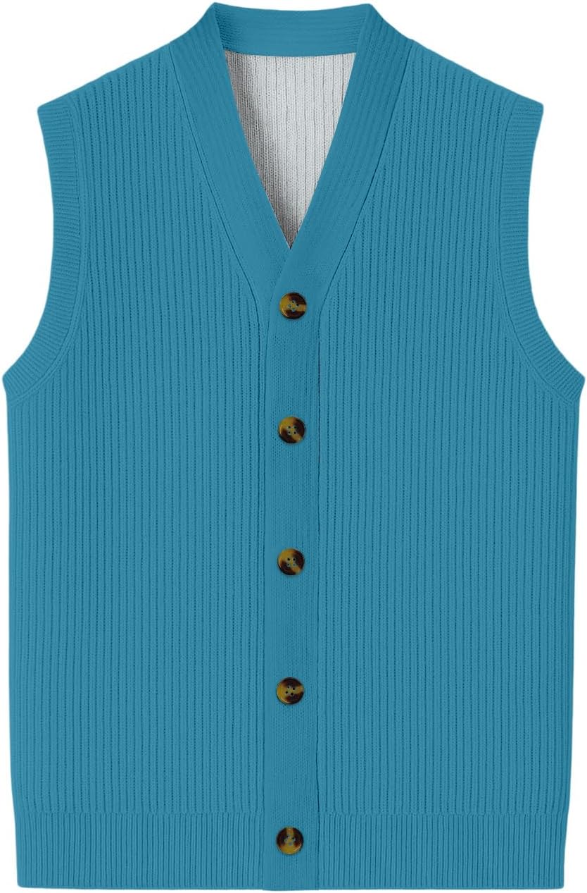 Men’S Button Down Sweater Vest Lightweight Knitted Cotton V-Neck Sleeveless Cardigans Business Casual Big And Tall
