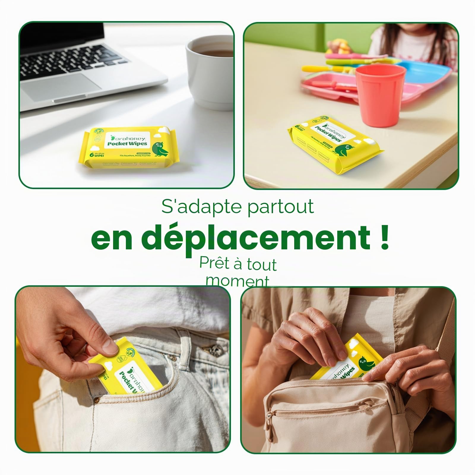 Lingettes Humides Voyage – Lingettes pour les Mains, Visage et Corps, 99% d’Eau, Sans Parfum, Hypoallergéniques pour Peaux Sensibles – Bébés, Enfants, Adultes – Lot de 8 (48 Lingettes)