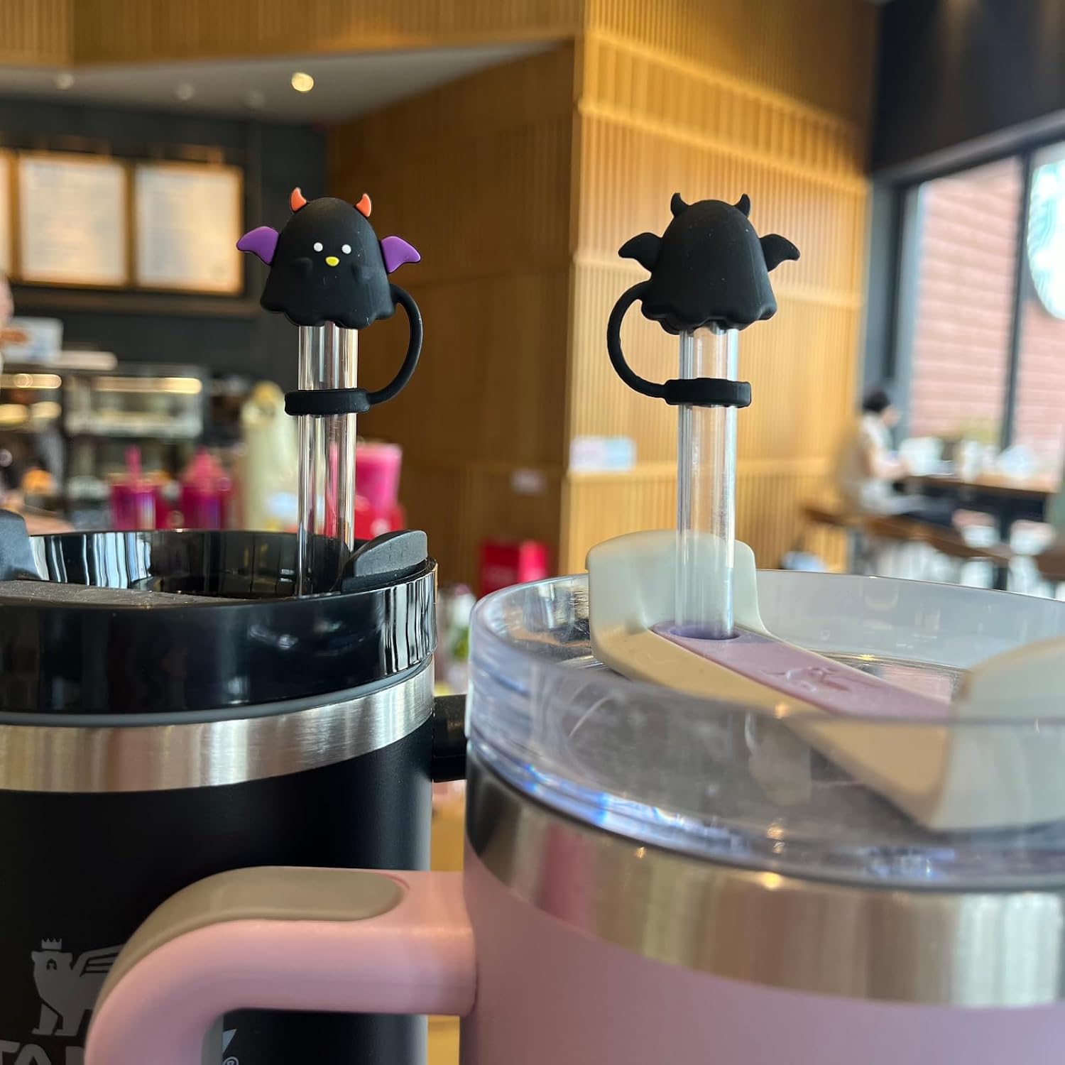 Ghost Straw Covers for Summerween Halloween - 4PCs Silicone Straw Toppers Compatible with Stanley 30-40oz Tumblers, Cute Boo Basket Stuffers for Summer Party Favors & Spooky Season Gifts
