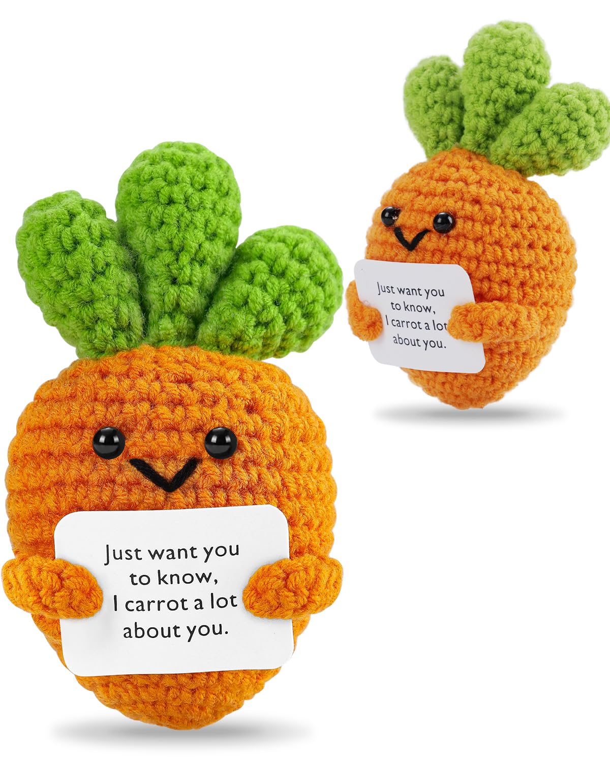 Mini Funny Carrot, 3 inch Knitted Doll with Positive Card for Cheer Up Gifts and Party Decorations, Cute Crochet Doll for Birthday Gifts (Positive Carrot)