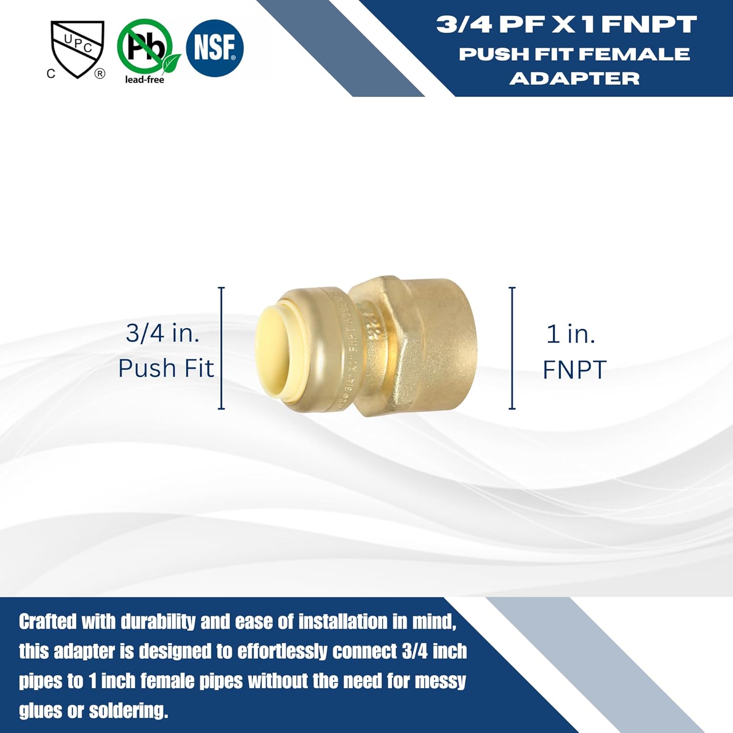 XFITTING Push Fit 3/4 Inch x 1 Inch Female Adapter, 28-3-7=10XX, 10 Pieces