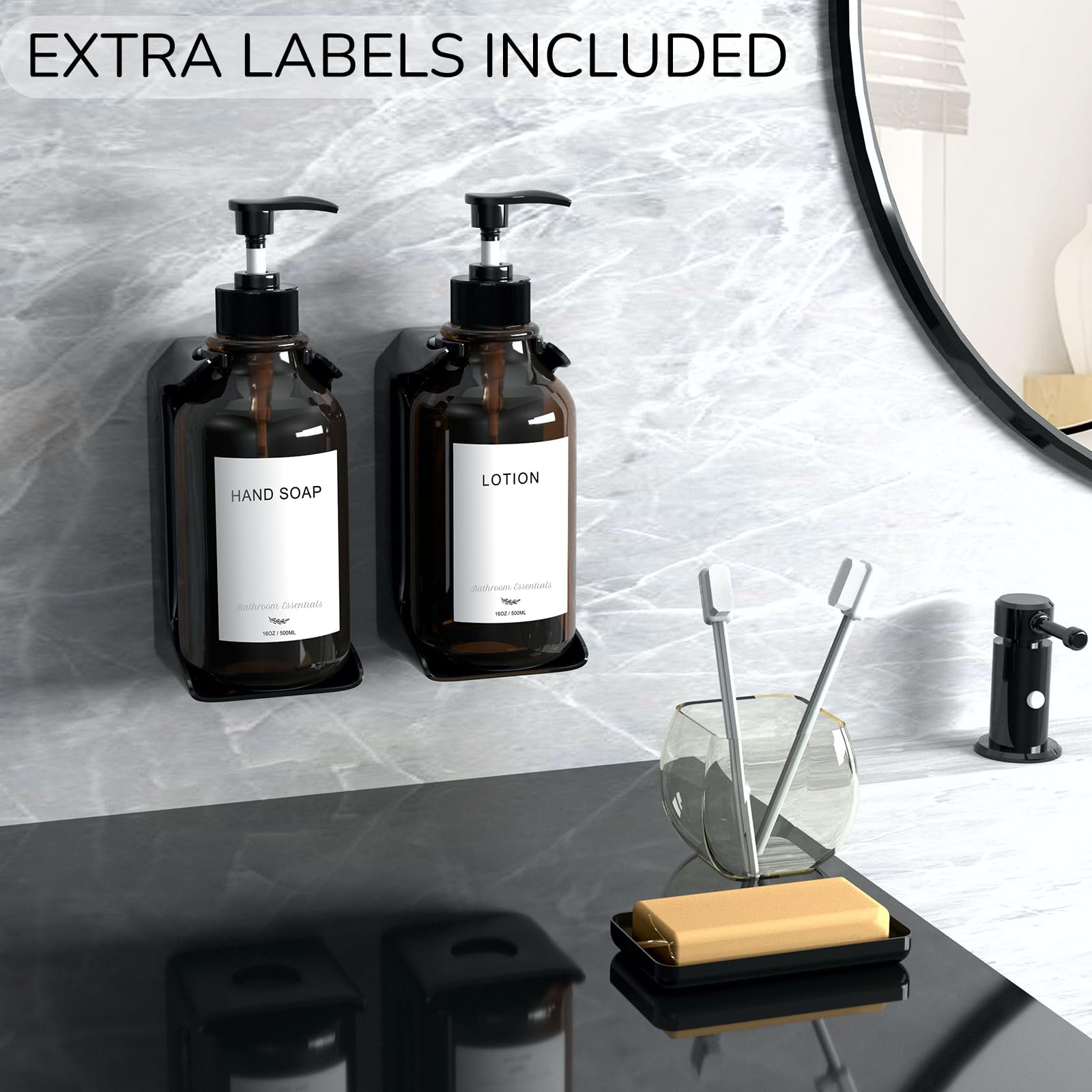 Modern Shampoo and Conditioner Dispenser Wall Mount Set of 3 - No