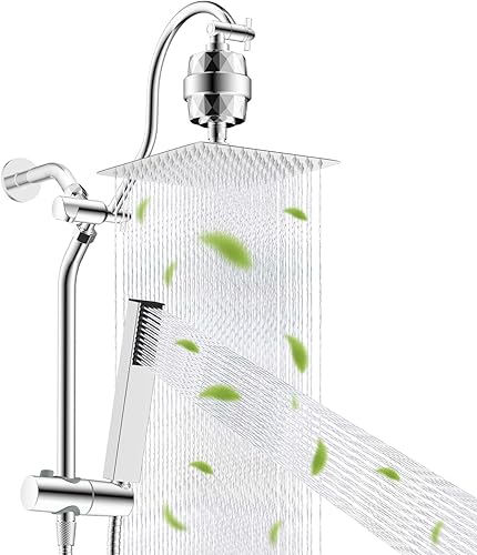 Miniatura 11 de Hibbent cUPU Certificado Cabezal de Ducha de Lluvia de Alta Presión de 10'', Combo de Cabezal de Ducha con Rociador de Mano de 4 Modos, Brazo de