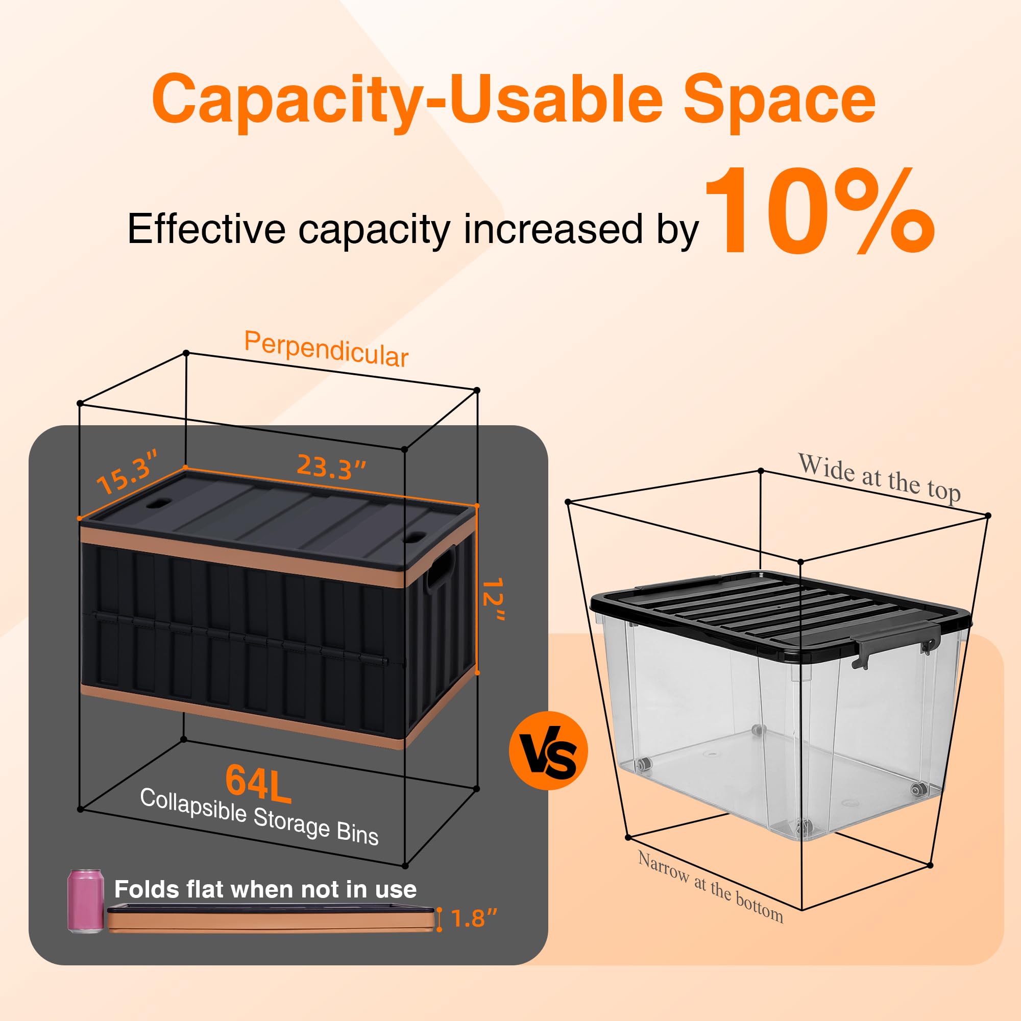 Citylife Lot de 2 bacs de rangement pliables de 64 l avec couvercles en plastique pour organiser des boîtes de rangement empilables