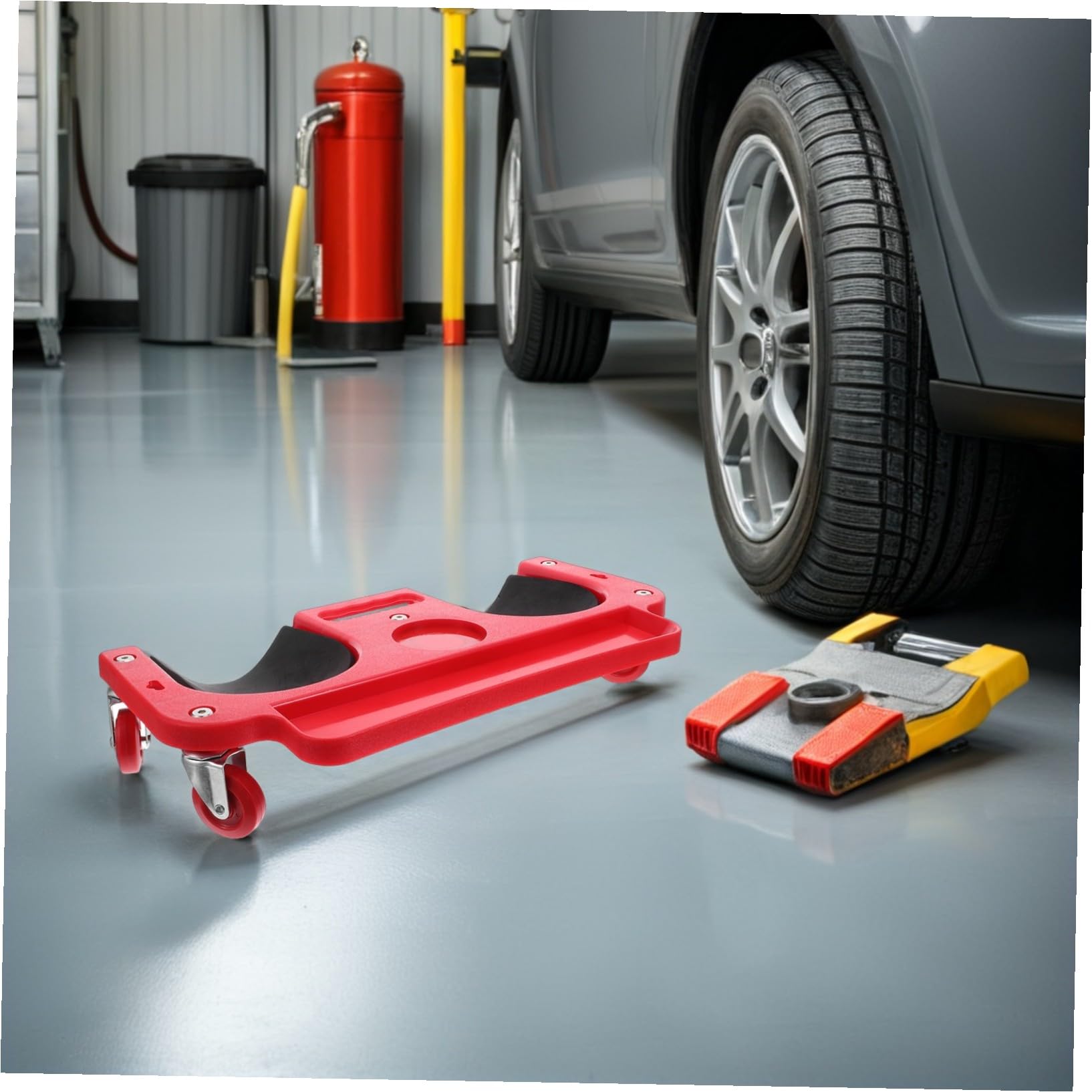 Rollbare Knieschoner für Autoreparaturen aus Pe in Rot | Stabile Stützkonstruktion, Rutschfest, für Garagen und Werkstatt, Geeignet für Bodenarbeiten