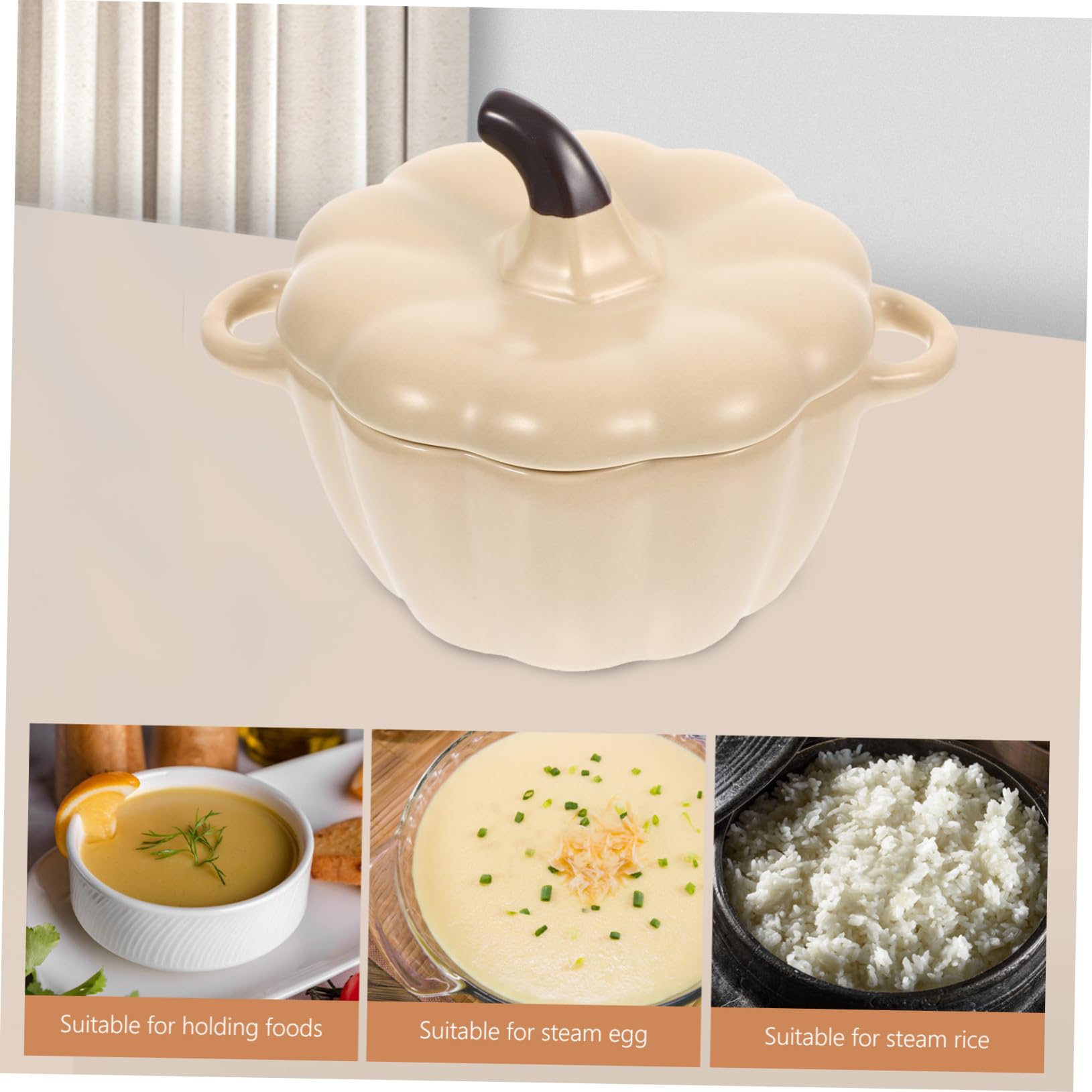 Bol de Cerámica con Tapa y Asas para Sopa y Postres Resistente al Calor Diseño Calabaza para Cocina Cuenco y Ligero para Yogur Ensalada y Guisos