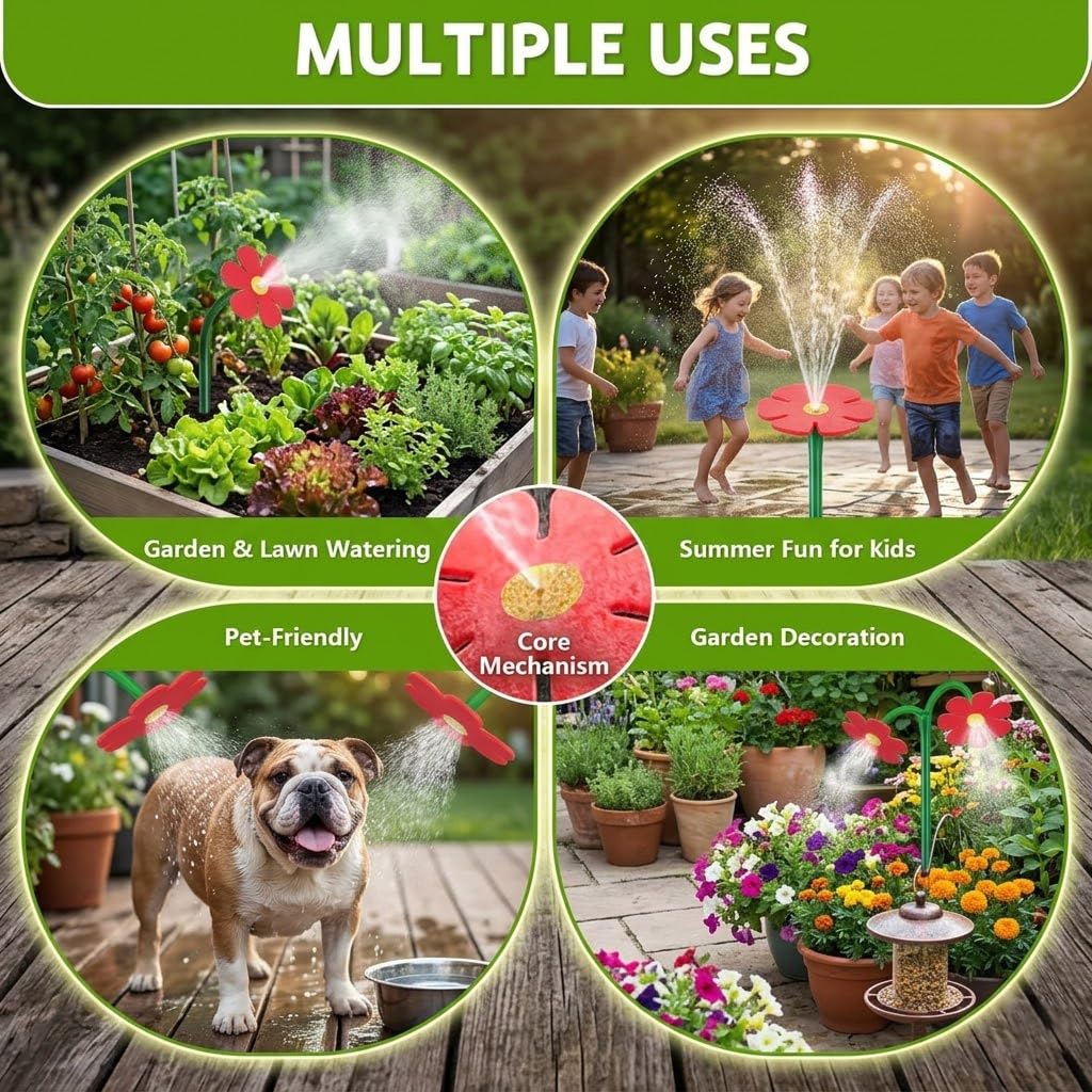 Crazy Daisy Arroseur de fleurs dansant amusant pour jardin et pelouse, jouet rotatif à 360° pour chien, arrosage du jardin d'été (jaune)