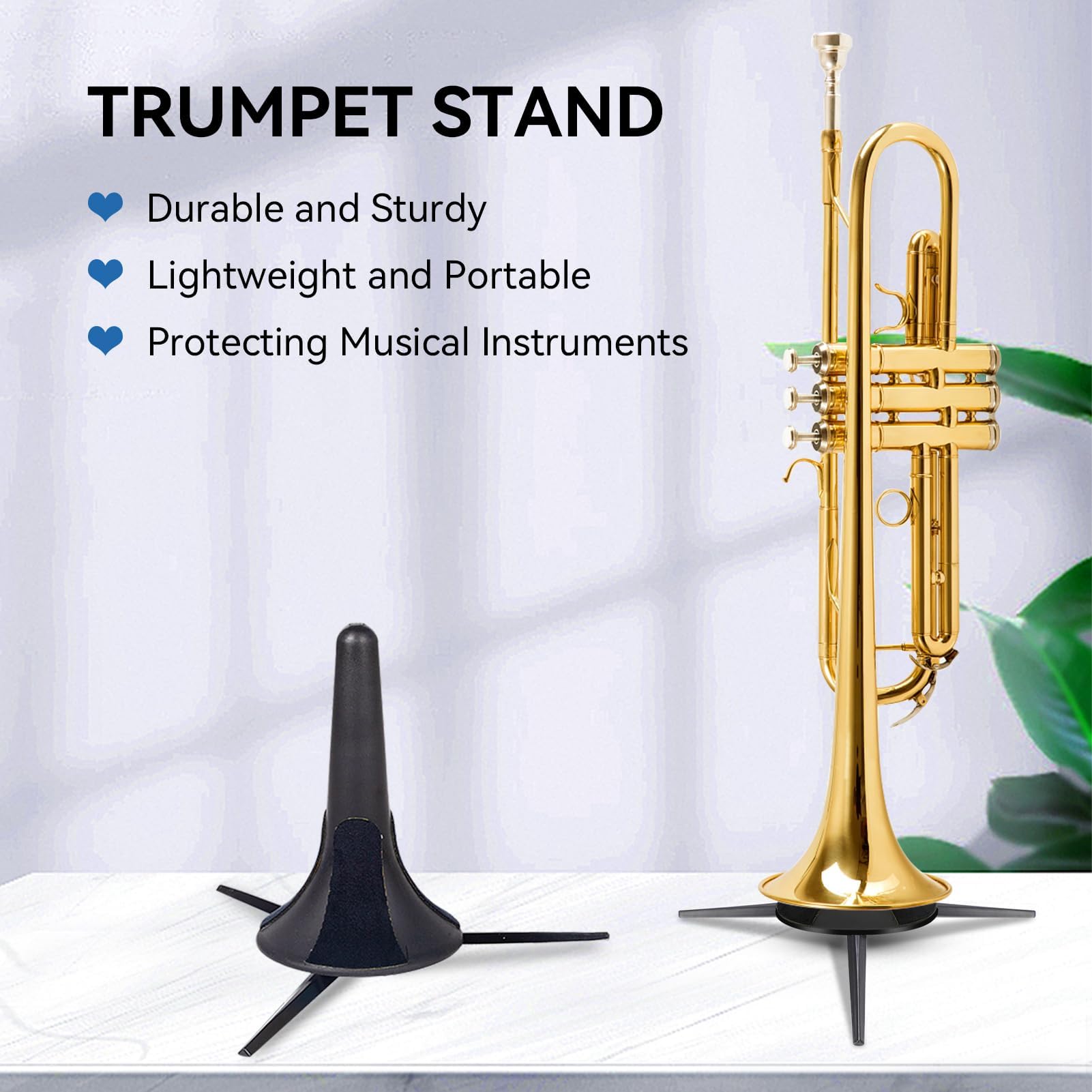 Support de Trompette Portable Pliable, 17,5x10,5x10,5 cm/ 6,89x4,13x4,13" Supports et Titulaires à 3 Leg Porte l'Instrument en Laiton se Dresse des Jambes Stables pour Trompette
