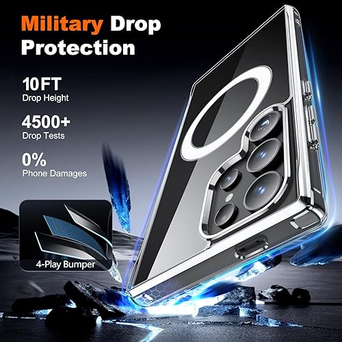 Miniatura 4 de JAME Funda para Samsung Galaxy S24 Ultra Magsafe, cristal transparente anti amarilleamiento protección de grado militar de 10 pies Funda