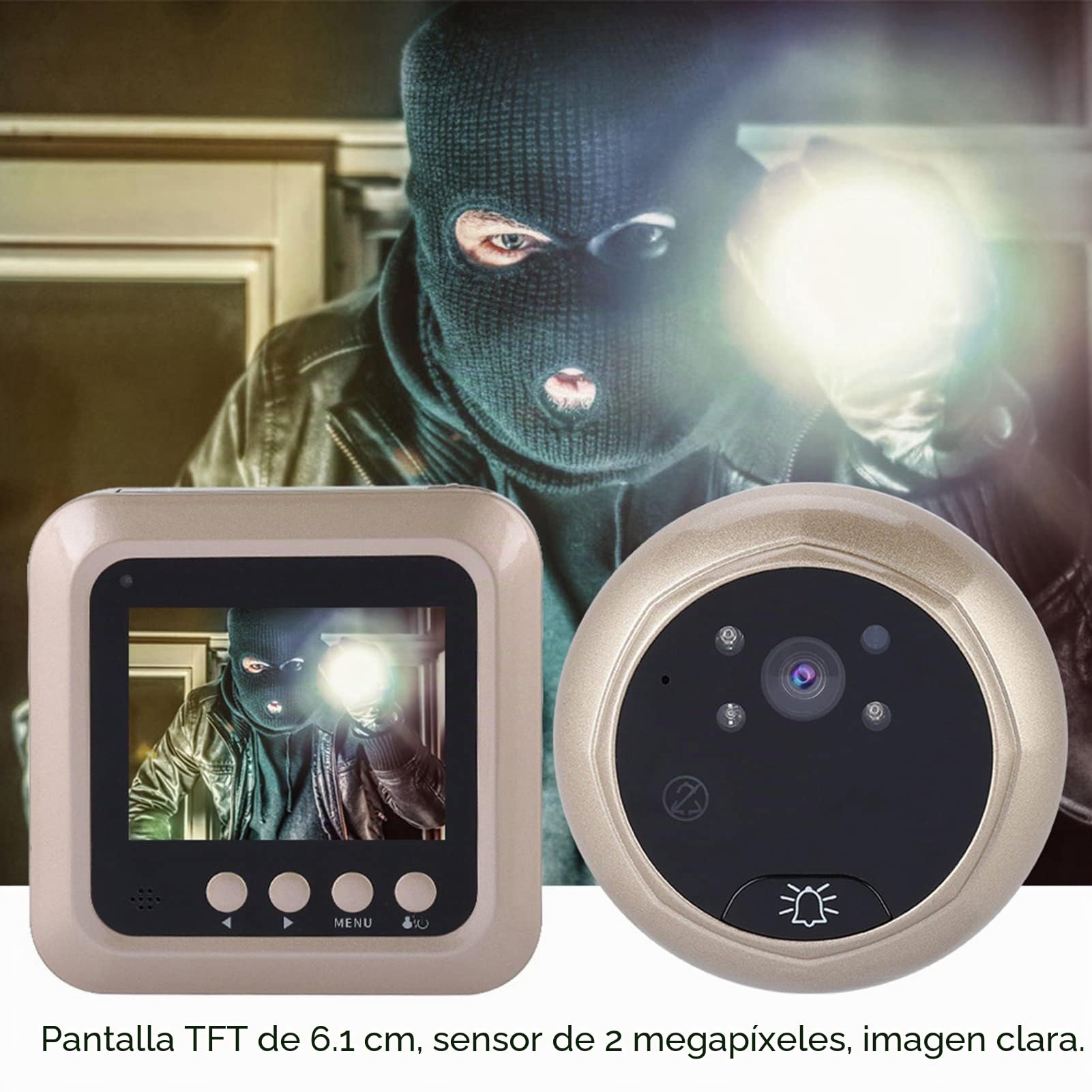 Timbre de Video 2.4 Pulgadas 1080P Timbre eléctrico Inteligente TFT Mirilla Digital Vista Nocturna infrarroja Visor de cámara de Seguridad Funcional Sistema de Seguridad para el hogar