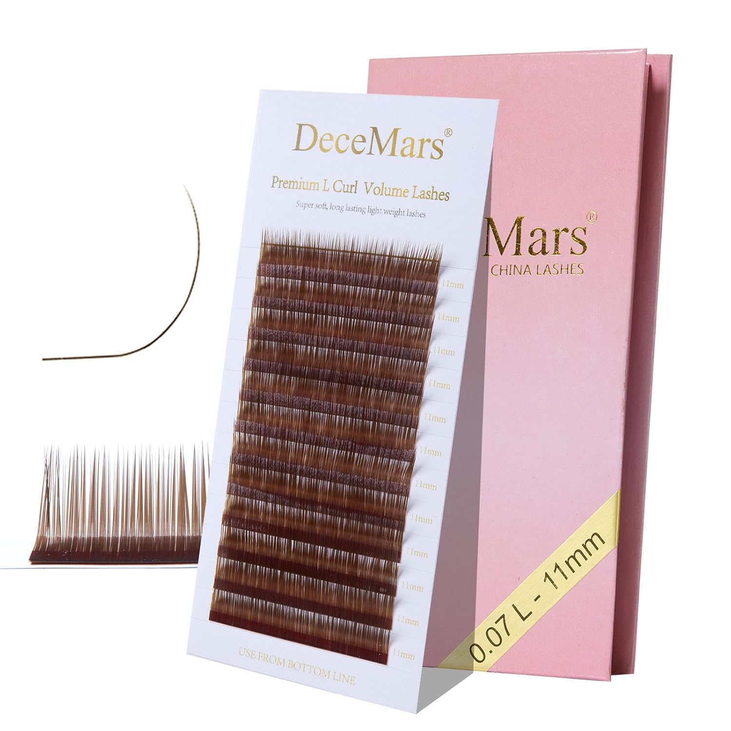 DeceMars Classic Individual Eyelash Extension Supplies 0.07mm Thickness LC Curl 14mm Natural Soft PBT Mink Brown False Lashes Extension (0.07-LC,14mm)