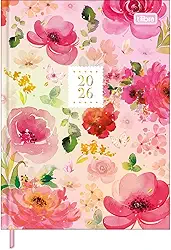 Tilibra - Agenda Costurada Diária 12,3 x 16,6 cm Feminine 2026 - Rosa - Be Free as the Flowers
