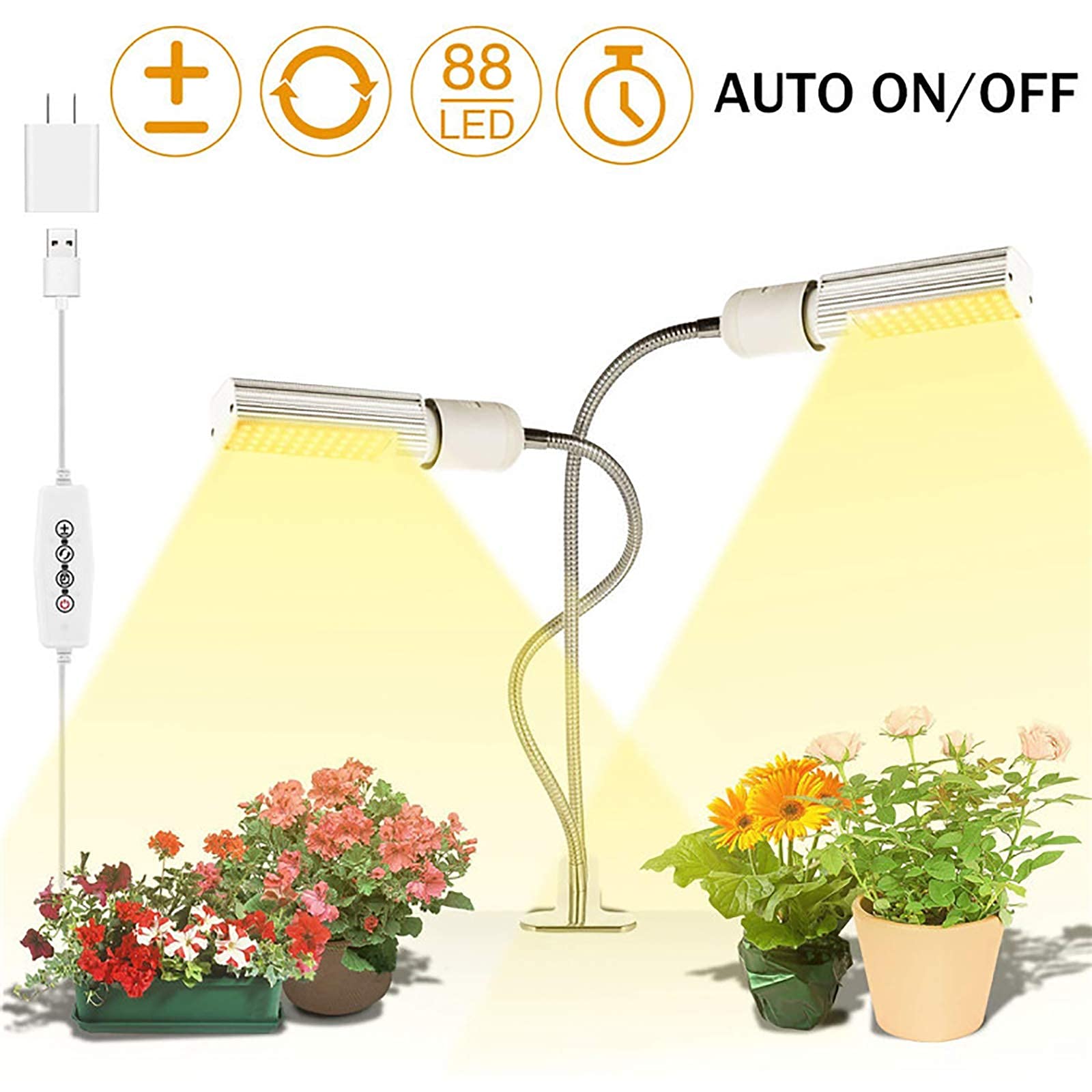 Lampe de culture d'intérieur, lampe de culture LED 45 W, ampoule de croissance à spectre complet super lumineuse de 88 LED pour plantes d'intérieur, lampe de culture de plantes à col de cygne à 360 °