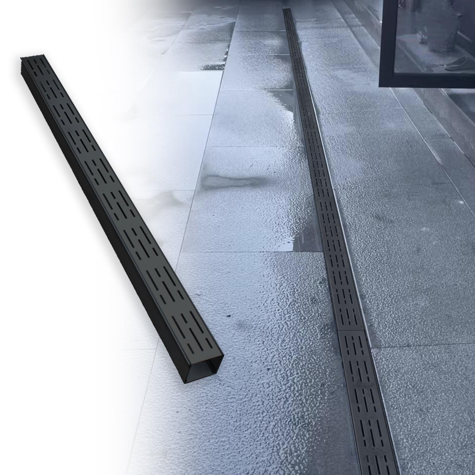 Caniveau en acier inoxydable noir anti-inondation pour terrasse et cour extérieure