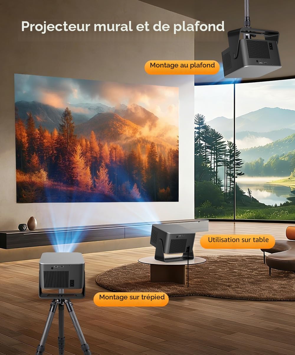 Magcubic Mini Projecteur 4K 8K 1080P Pris en Charge, Videoprojecteur Portable, Android 14 WiFi 6 Bluetooth 5.4, 600 ANSI, Focus Automatique, Haut-Parleur 12W, Rotation de 180° Handy Heimkino Outdoor