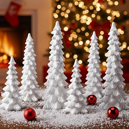 Geetery 6 figuras de árbol de Navidad de 1086 pulgadas, árboles de Navidad con purpurina, resina, champán, decoración de Navidad, centros de mesa