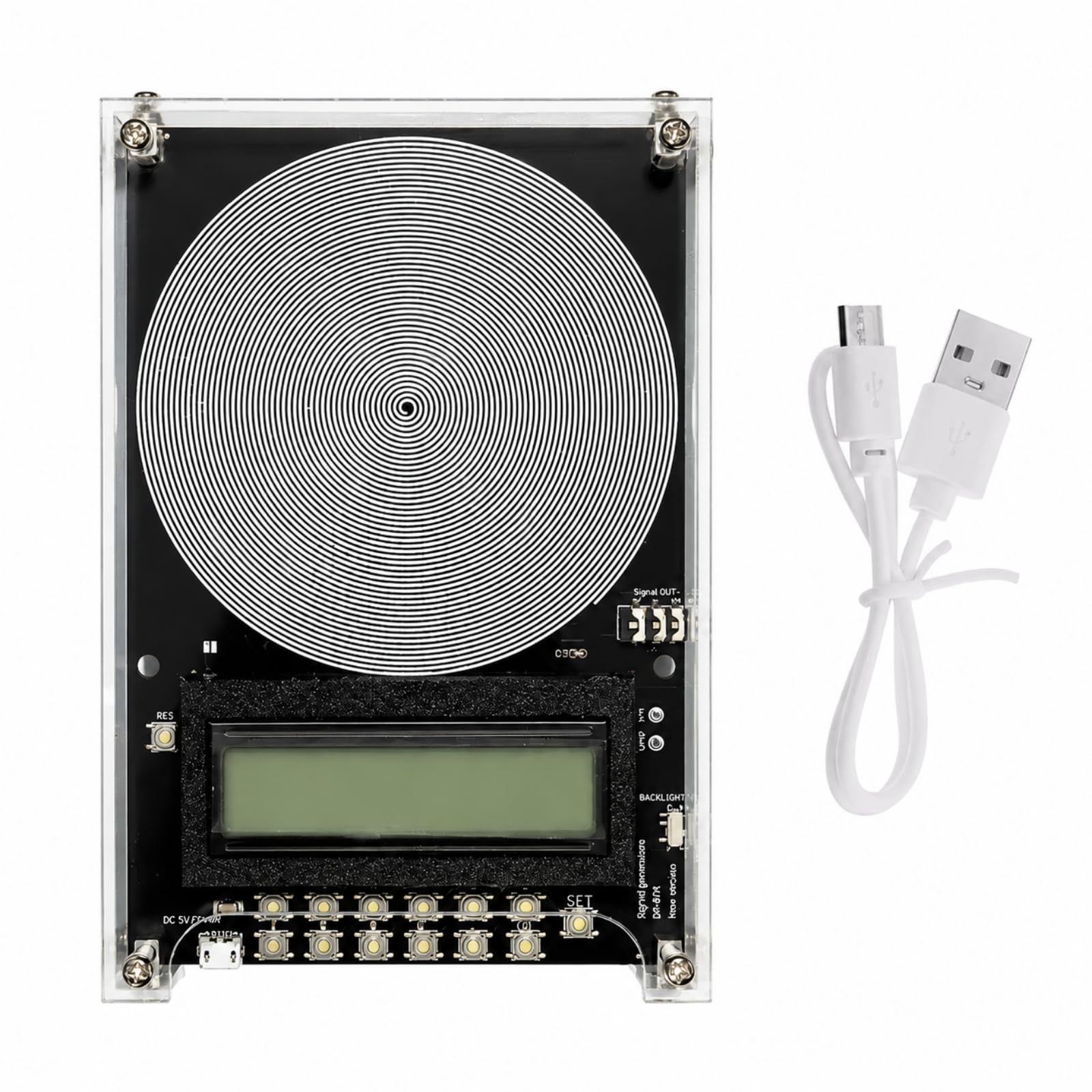 Perfeclan Generador Frecuencia Ajustable Acrílico con Antena Transmisora Integrada y Teclado Digital para Pruebas s Sonido y Experimentación con Señales, Negro