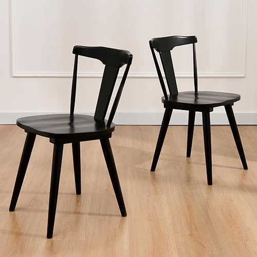 Miniatura 1 de DUHOME Juego de 2 sillas de comedor de madera negra, sillas de comedor Wishbone de mediados de siglo, sillas de cocina y comedor de madera de roble