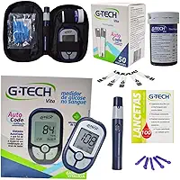 Kit Medidor de Glicose G-Tech Vita Com 60 Tiras + 110 Lancetas E Caneta Lancetadora - Glicosímetro Glicemia