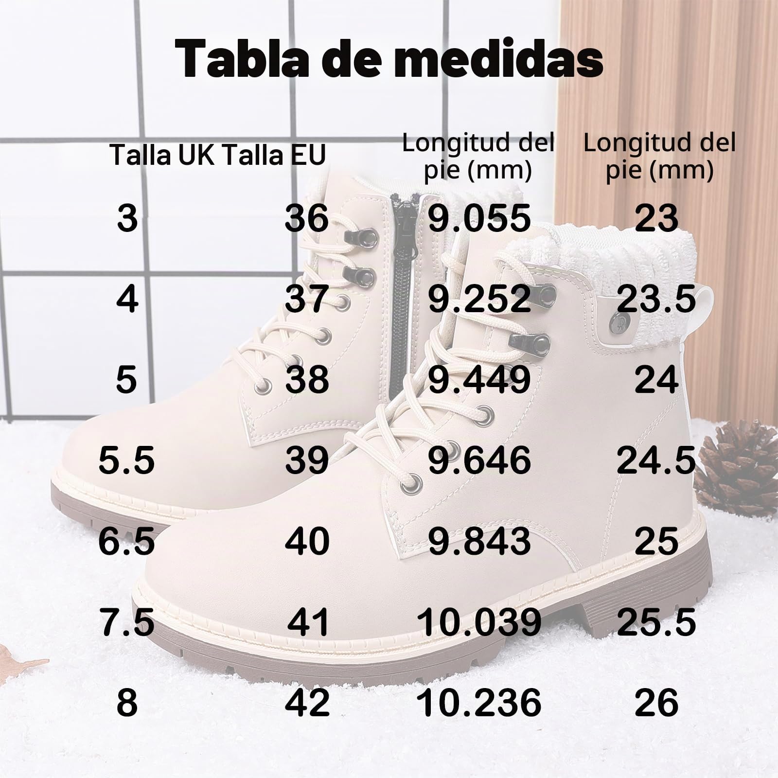 Mujeres Senderismo Nieve Invierno Botas Impermeables Botines de Nieve Senderismo Botas Calientes Fur Forro Boots Outdoor Antideslizantes Trekking Zapatos Beige 38EU