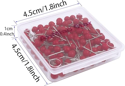 Miniatura 4 de AnMiao Star Tachuelas de mapa de 18 pulgadas, cabeza redonda de plástico, punta de acero, colores rojos, 100