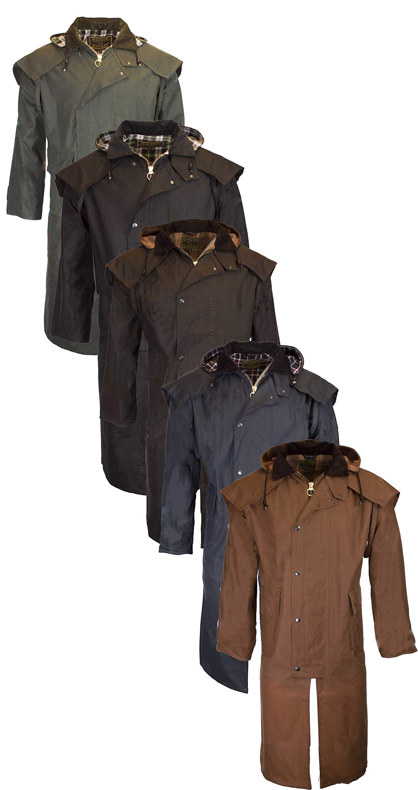 Walker & Hawkes – Impermeabile lungo cerato, unisex, stile mandriano, con cappuccio