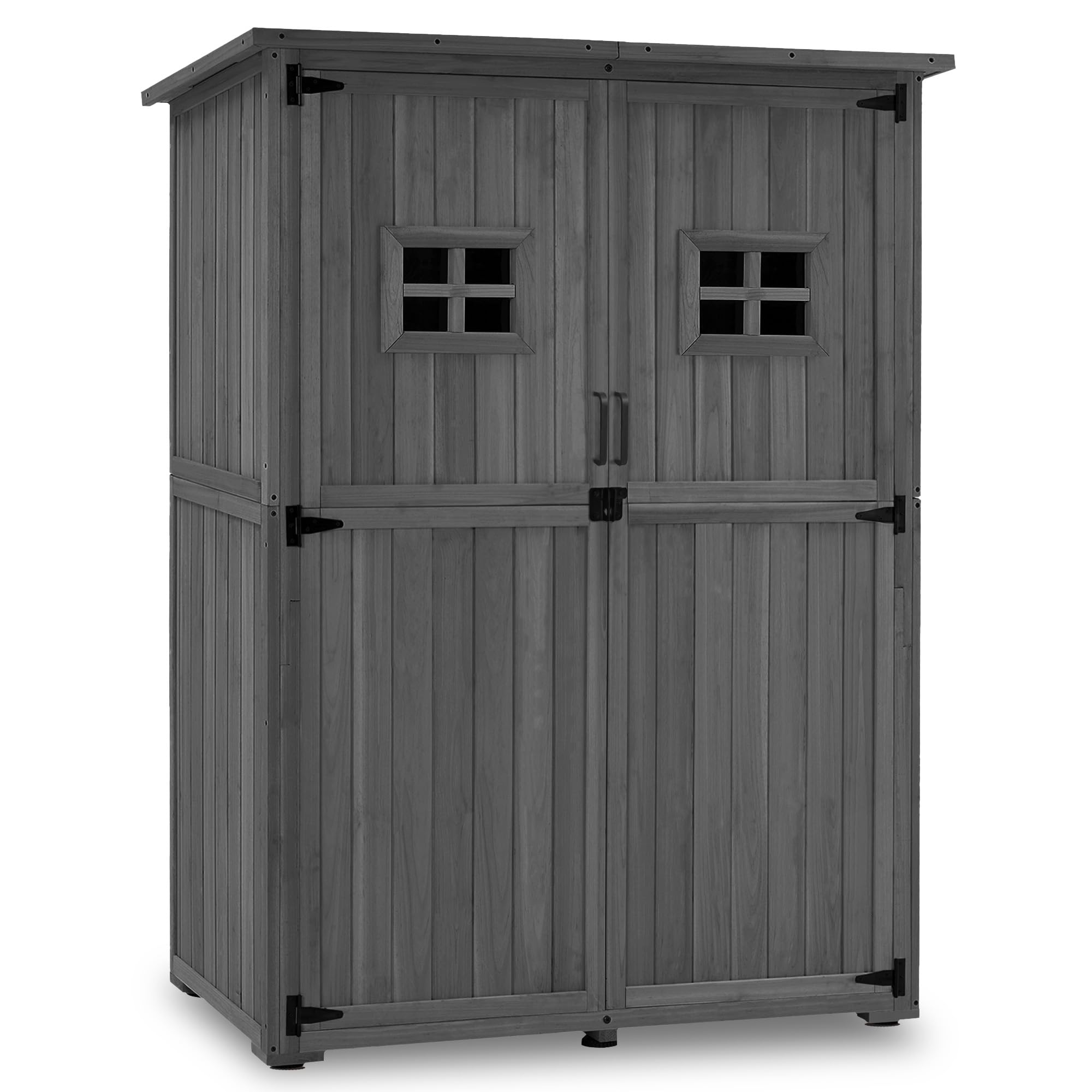 M MCombo armadio da giardino in legno, casetta da giardino piccola resistente alle intemperie, casetta per attrezzi da esterno, per area esterna balcone terrazza, 59×127×168 cm, 0912 (Grigio)