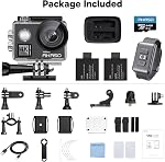 AKASO V50 Elite 4K60fps Toucher l'écran WiFi Contrôle de la voix de la caméra d'action EIS 131 pieds Caméra étanche 8X Zoom télécommande avec 64GB U3 MicroSDXC Carte mémoire