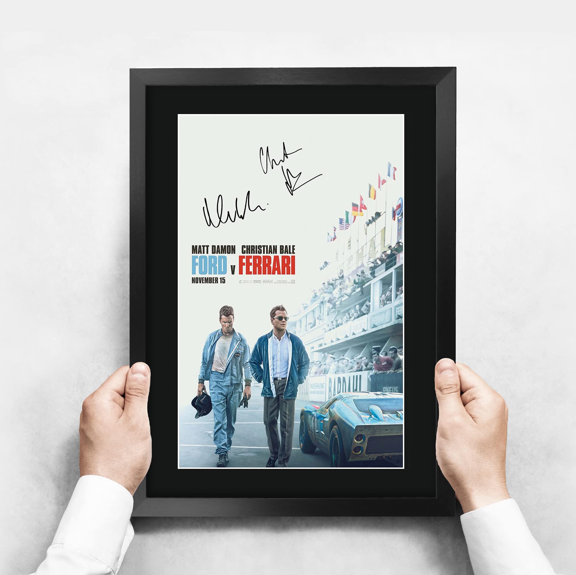 HWC Trading FR A3 Ford v Ferrari Mat Damon Christian Bale Gifts Printed Poster Signed Autograph Picture for Movie Memorabilia Fans - Image 3